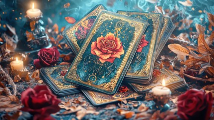 colorful tarot in love, mystical elegant elements