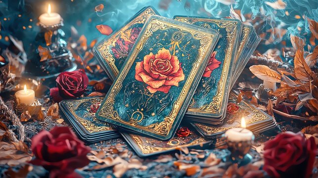 colorful tarot in love, mystical elegant elements