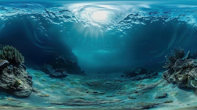 Underwater World 8K VR Environment Map: 360-Degree Equirectangular Projection with HDRI Spherical Panorama