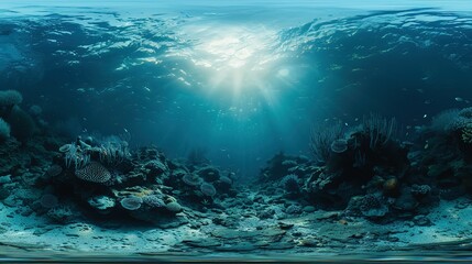 Immersive Underwater Scene: 8K Resolution 360-Degree Equirectangular Projection with HDRI Spherical Panorama