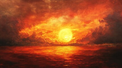 Fiery Sunset Over the Ocean