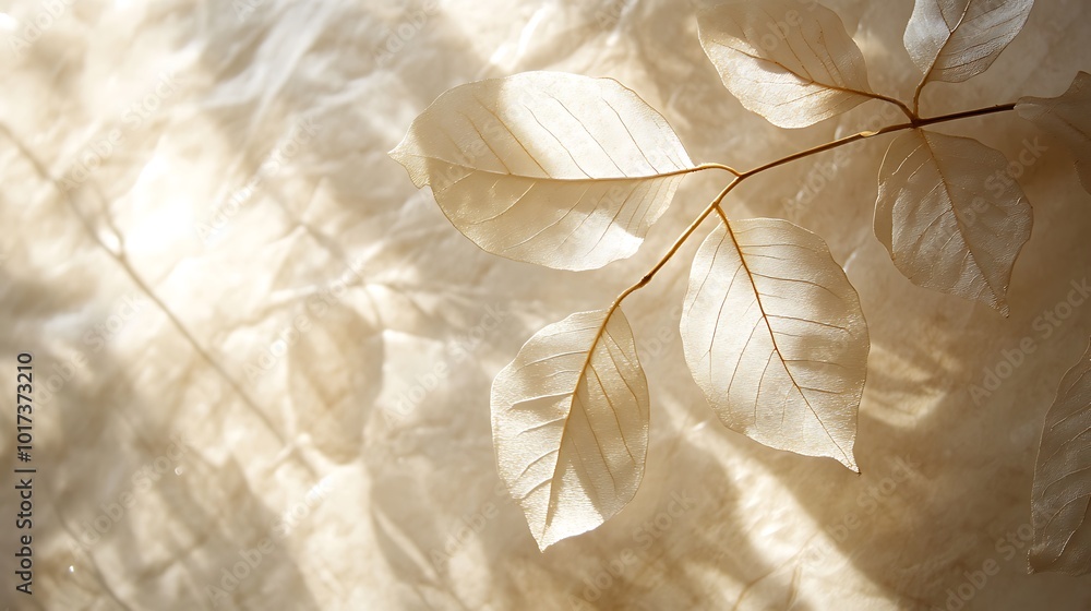 Poster Delicate translucent leaves softly illuminated, creating a serene and ethereal atmosphere with muted tones and gentle textures.