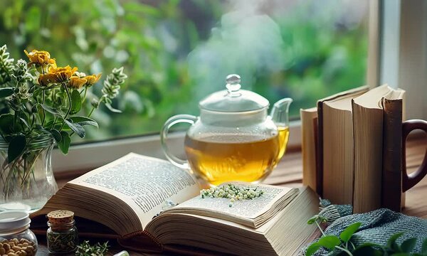 Herbal Medicine and Aromatherapy in Natural Setting with ai generated.
