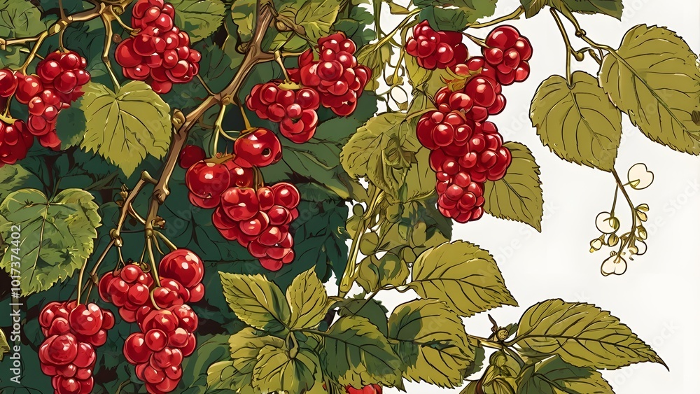 Poster raspberry branch with berries. seamless pattern. vector illustration generated by ai