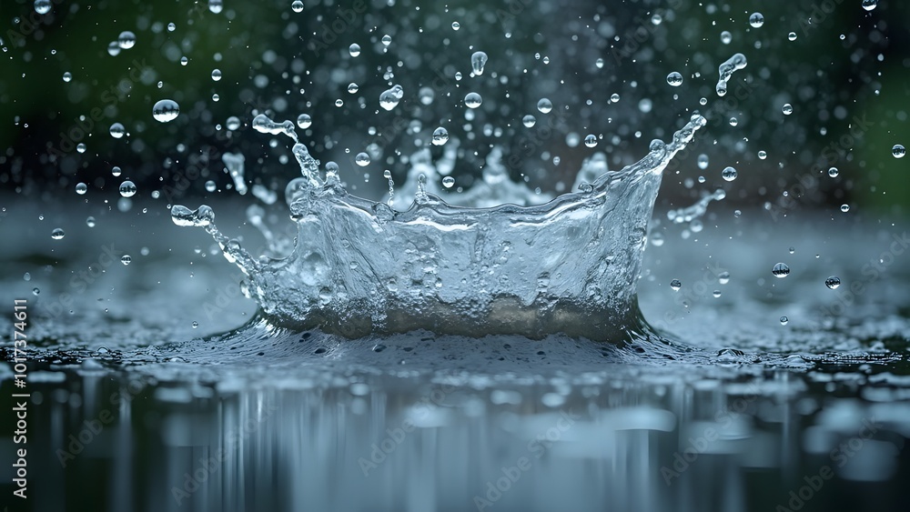 Poster water drop close-up. water splashes the background. 3d rendering generated by ai