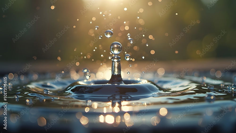 Poster water drop close-up. water splashes the background. 3d rendering generated by ai