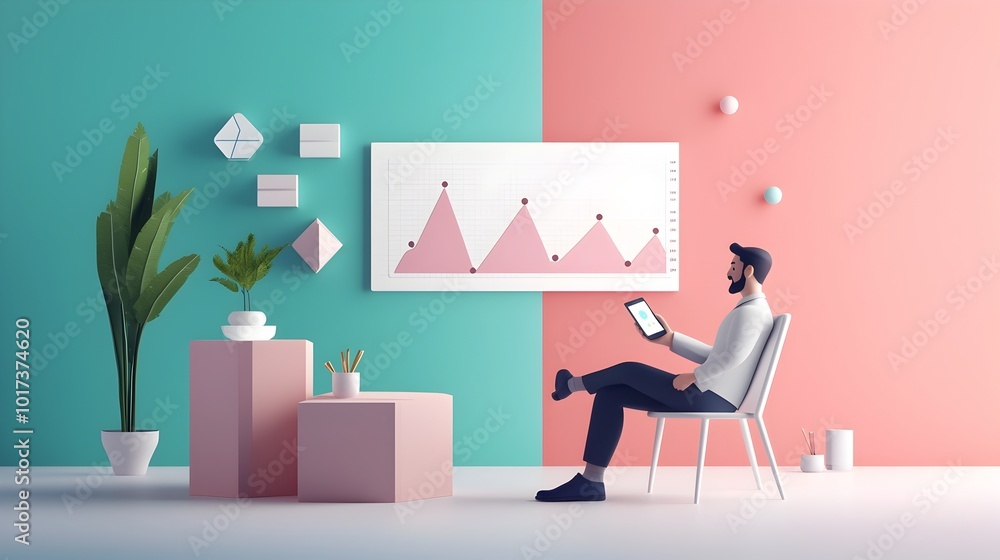 Poster entrepreneur closely watching and analyzing market performance data projected on a screen in a minim