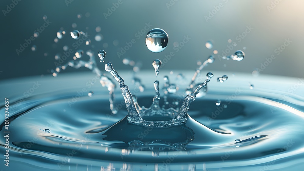 Poster water drop close-up. water splashes the background. 3d rendering generated by ai