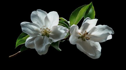 Obraz premium Delicate white blossoms of apple, isolated on black.