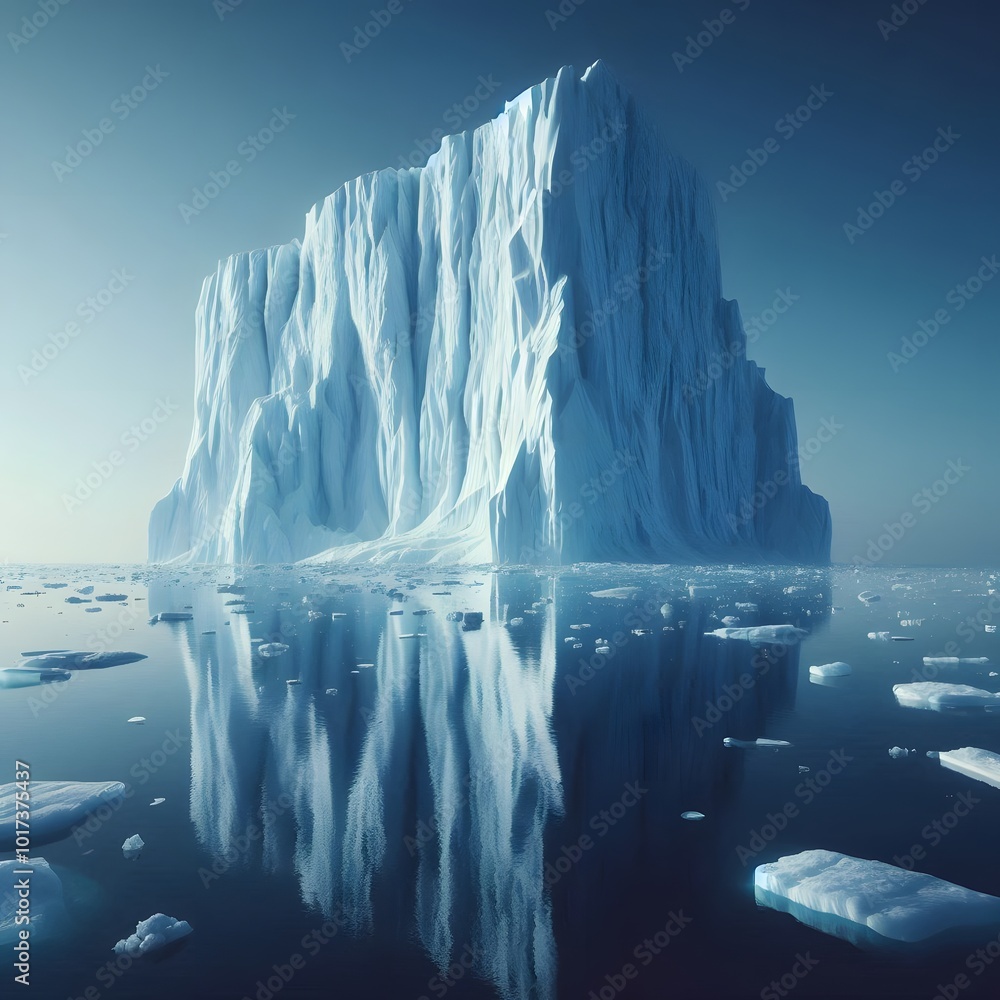 Poster iceberg in the ocean with reflection in water. 3d render generated by ai