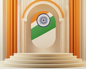 Indian Flag Displayed on a Circular Platform in an Archway