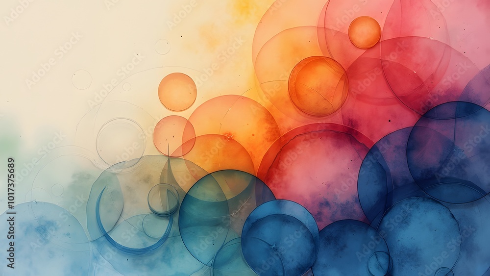 Poster abstract background with colorful circles in watercolor style. 3d illustration generated by ai
