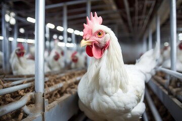 White Chicken in an Industrial Farming Environment