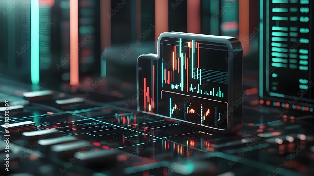 Poster a futuristic financial center with advanced holographic trading interfaces and data visualization to