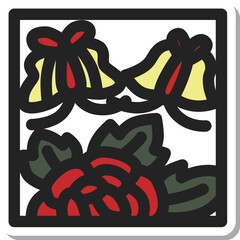 ミニ正方形ステッカー花札アイコン　水無月　牡丹　蝶　6月　牡丹に蝶