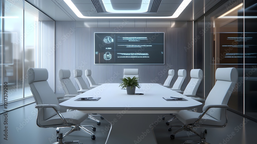 Poster futuristic virtual business negotiations with hologram contracts and signatures taking place in a sl