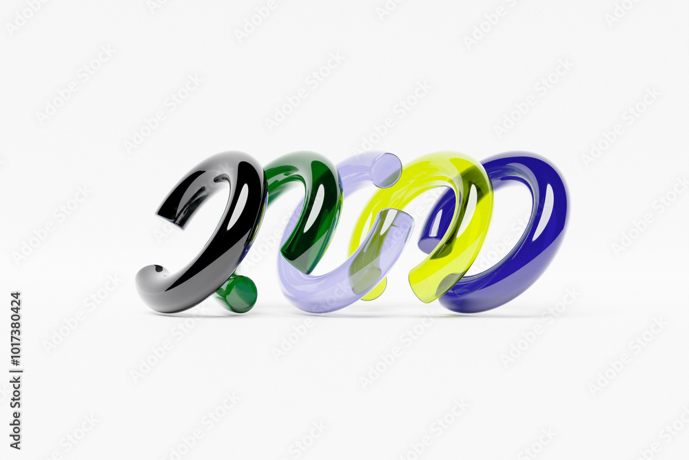 Poster futuristic neon colorful torus donut. 3d rendering, torus geometry shape in white background