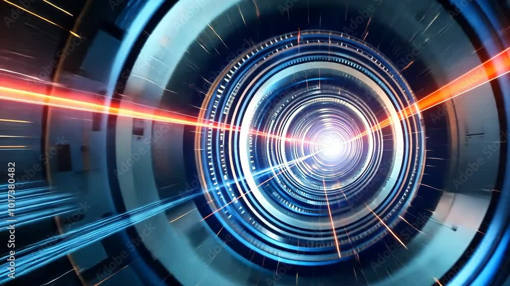 Poster a digital tunnel with glowing red lines extends into the distance, representing the speed of the int