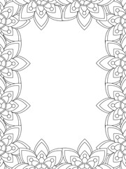 All these designs are hand-drawn and unique 
Flower Border Beautiful black and white illustration for adult coloring book,
This is a printable Beautiful Zentangle Coloring page for KDP Interior, POD p