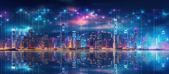 Fototapeta premium Futuristic Cityscape with Neon Lights and Digital Connections