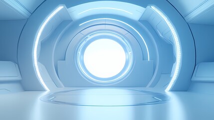 Obraz premium Digital Technology Blue Circular Poster Background with generative