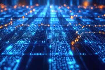 Obraz premium Abstract Digital Data Stream with Blue and Orange Lights