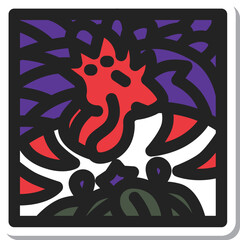 ミニ正方形ステッカー花札アイコン　師走　桐　鳳凰　12月　桐に鳳凰