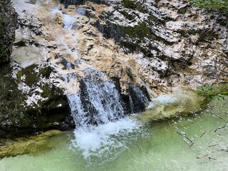 Zapotok Waterfalls or Zadnja Trenta Waterfalls, Bovec (Triglav National Park, Slovenia) -...