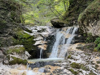 Zapotok Waterfalls or Zadnja Trenta Waterfalls, Bovec (Triglav National Park, Slovenia) -...