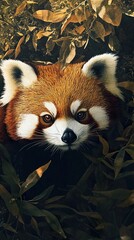 Naklejka premium Red Panda Portrait in Lush Foliage