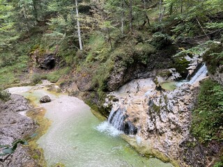 Zapotok Waterfalls or Zadnja Trenta Waterfalls, Bovec (Triglav National Park, Slovenia) -...