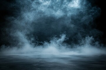 Fototapeta premium Blue smoke rising from a dark, wet floor.
