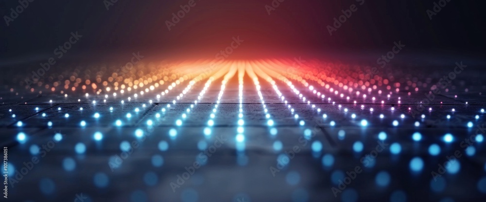 Poster a vibrant wave of light exploring the beauty of linear light patterns in abstract design