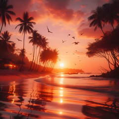 Obraz premium Sunset on the beach by the sea