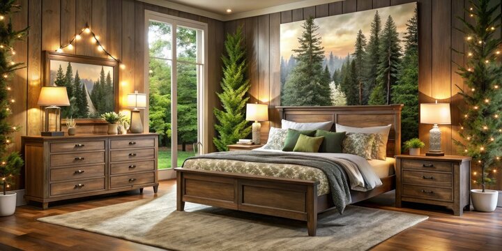 Alcott Hills presents elegant bedroom furniture with a Whispering Pines motif, perfect for creating a cozy, serene retreat and enhancing your tranquil home decor.