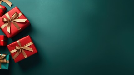 Gift Boxes on Teal Background with Copy Space