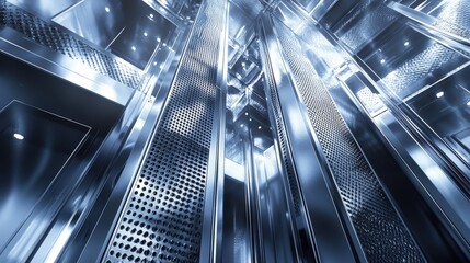 Obraz premium Metallic elevator shaft with perforated panels.