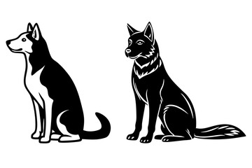  Cute Dog and cat sitting vector art illustration