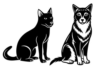  Cute Dog and cat sitting vector art illustration