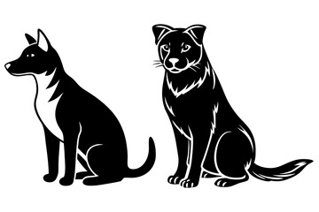  Cute Dog and cat sitting vector art illustration