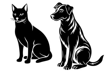  Cute Dog and cat sitting vector art illustration