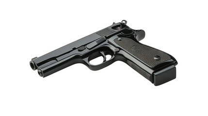 view of a sleek black handgun with a modern design transparant background