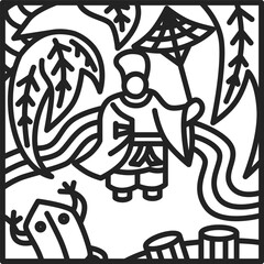 正方形花札アイコン　霜月　栃　11月　小野道風　栃に小野道風