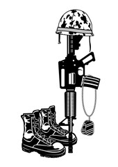 Naklejka premium Soldier Gear | Soldier Weapon | US Military | War Equipment | Protective Equipment | Combat Boots | Army Equipment | Army Rifle | Original Illustration | Vector and Clipart | Cutfile and Stencil