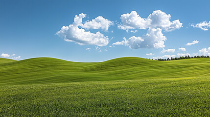 Obraz premium Peaceful Meadow with Rolling Green Hills Under a Vibrant Blue Sky