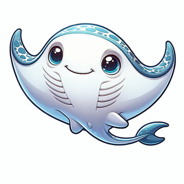 recommend clip art: Cute manta ray cartoon illustration on white background, ocean sea life animal clip art element