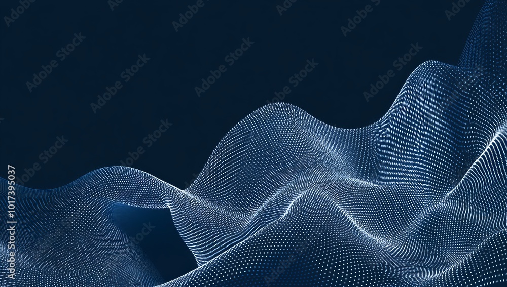 Aufkleber abstract blue and white wavy digital mesh with glowing dots.