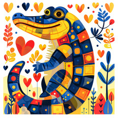Colorful crocodile with a heart on its back