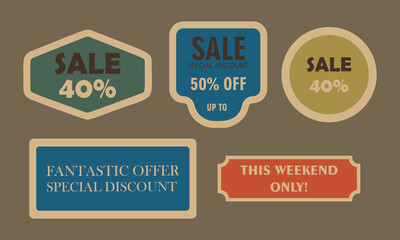Retro Sale and Discount Badges for Promotional Marketing and Advertising

