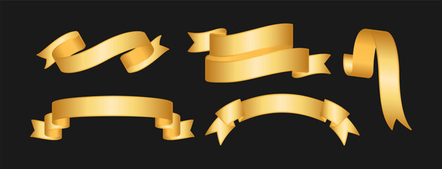 Golden Ribbon Banner Set for Luxury Branding and Elegant Decorations

